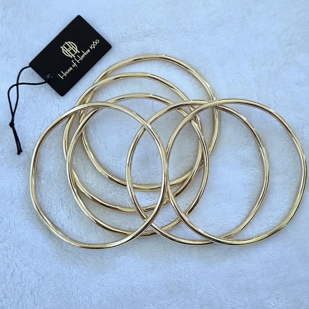 House🏠 of Harlow 1960 Set of Six6️⃣, Thin, Wavy🌊, Gold💛 Bangle Bracelets - Picture 6 of 15